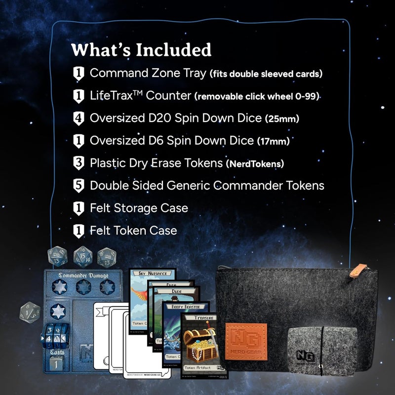NERD GEAR Store Commander Essentials Kit - Ultimate Accessory for MTG Commander EDH - MTG Command Zone Tray - Health Counter - Spin Down Dice - Dry Erase Tokens (Deep Blue) - Image 3